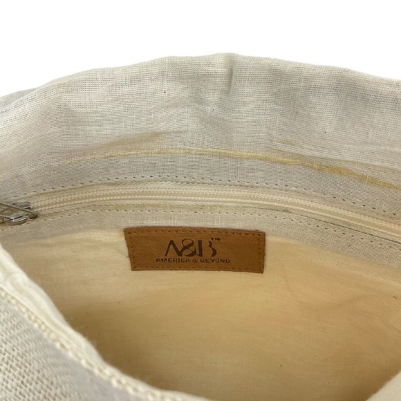 America & Beyond Purse Satchel Bag Aztec Design Embroidered Fringe Jute Nwt - Picture 8 of 9